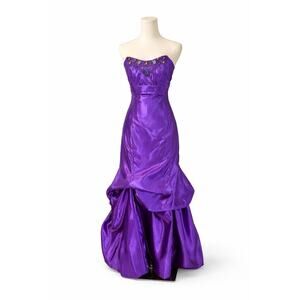 Vtg Jessica McClintock Gunne Sax Purple Strapless Beaded Satin Gown Prom Dress 5